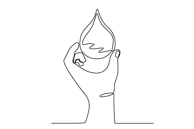 Una mano y una gota de agua dibujo en línea del Día Mundial del Agua