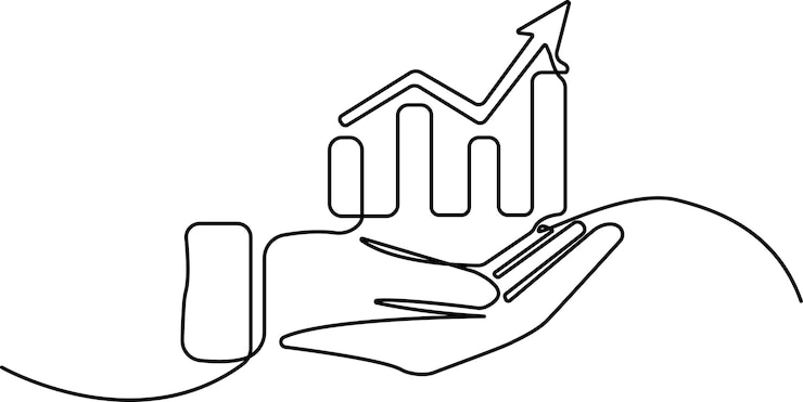 Vector mano con un gráfico de barras en crecimiento