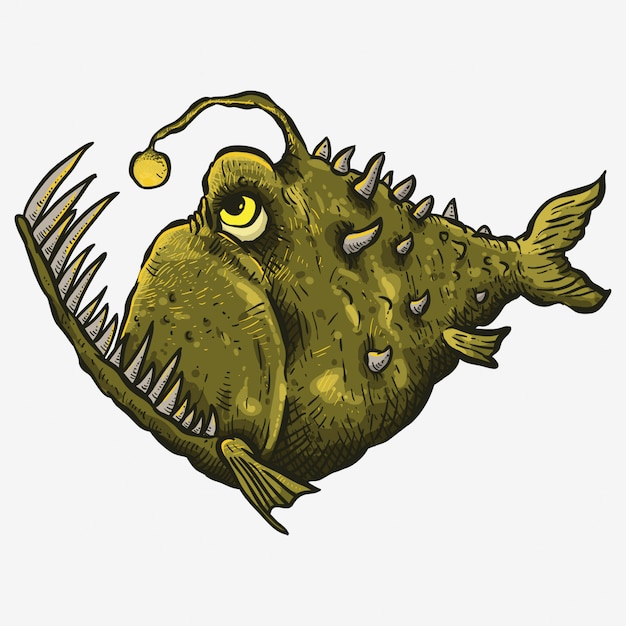 mano grande verde miedo pescado mano drwaing línea arte