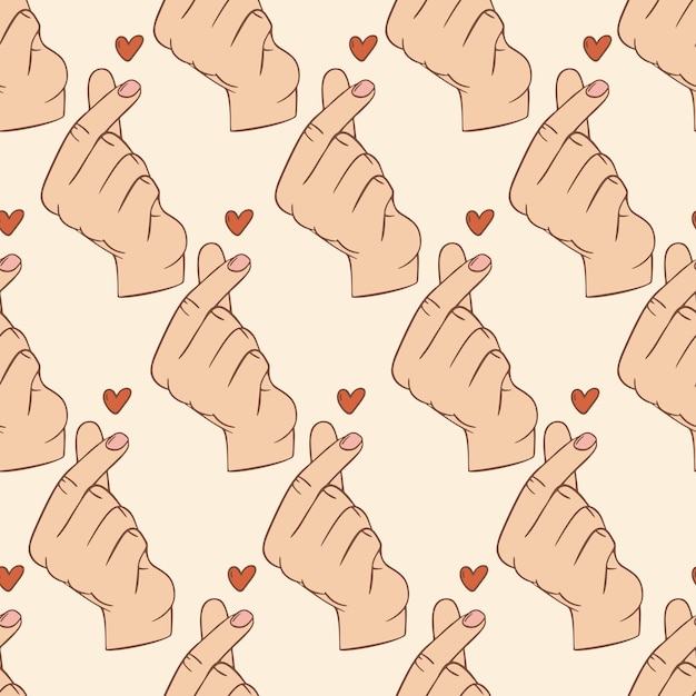 Mano hacer signo de corazón Dedo corazón dibujado a mano de patrones sin fisuras
