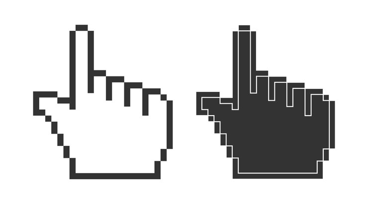 Vector mano haga clic en icono de 8 bits pixel computadora puntero ilustración símbolo dedo vector