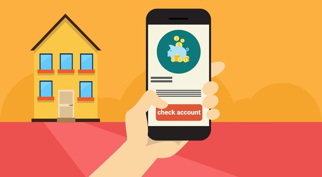 Mano Hold Cell aplicación de teléfono inteligente Banca en línea pago Banner Flat Vector Illustration