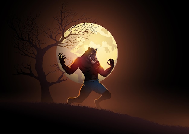 Mano de hombre lobo contra la luna llena