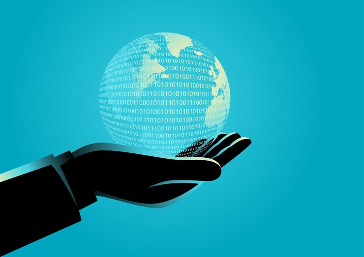 Vector mano de hombre de negocios sosteniendo un globo digital