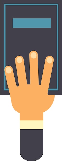 La mano de un hombre de negocios tocando un libro tal vez leyendo o estudiando promoviendo la educación y el desarrollo profesional diseño plano simple y minimalista