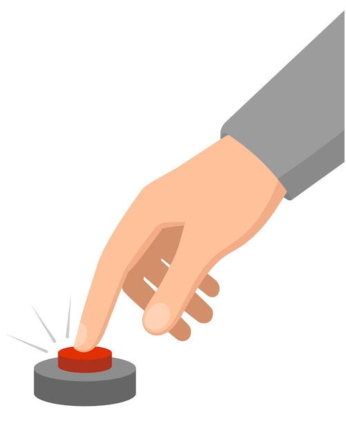 La mano de un hombre presiona un botón Elemento vectorial en estilo plano