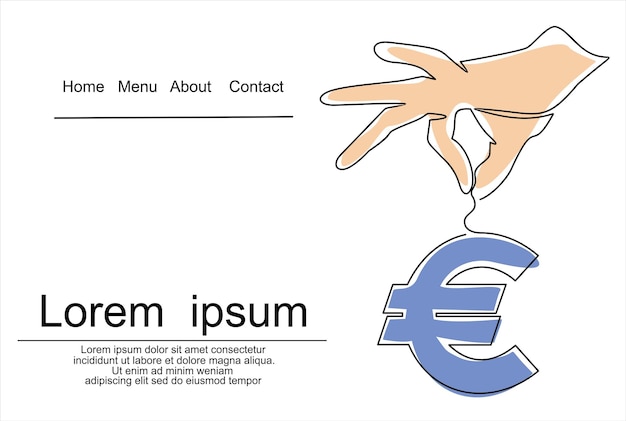 Vector mano de hombre sosteniendo el símbolo del euro aislado sobre fondo blanco.línea continua