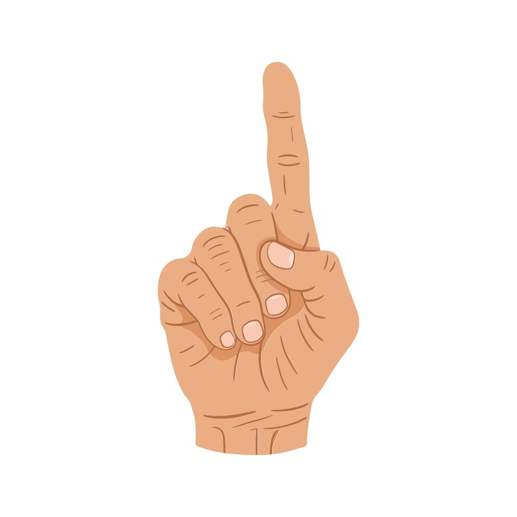 Vector mano humana con el dedo índice apuntando hacia arriba en una ilustración vectorial de estilo de diseño plano mínimo