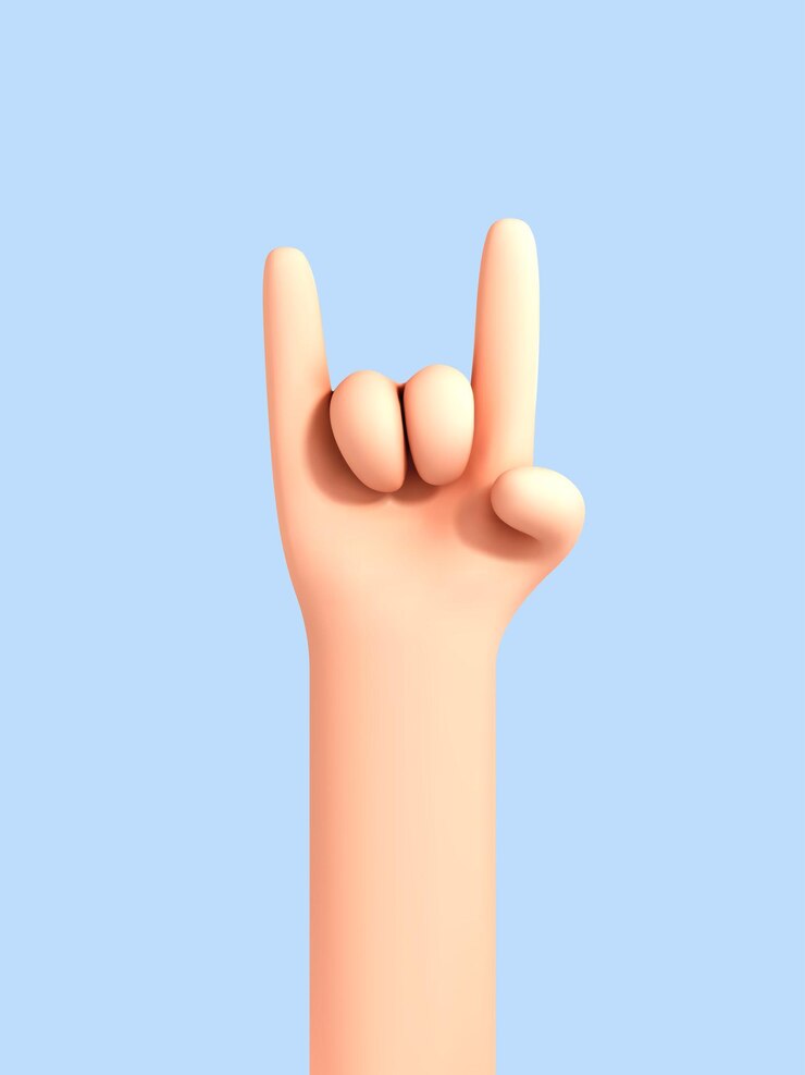 Vector mano humana de dibujos animados en 3d rock en gesto música o concepto de protesta icono de mano de gesto de rock para redes sociales vector ilustración 3d
