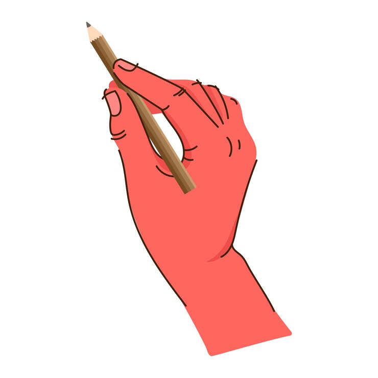 Vector mano humana estilizada sosteniendo un lápiz de madera en una posición de escritura ilustración vectorial
