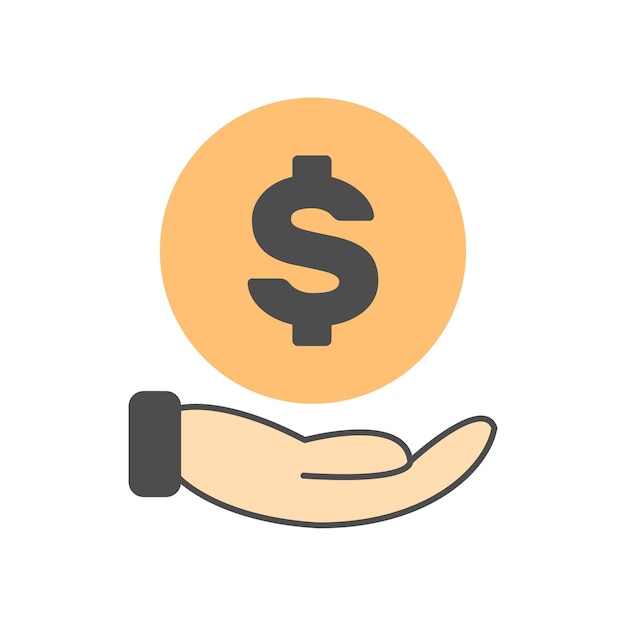 Mano con icono de dólar en estilo de dibujos animados mínimo