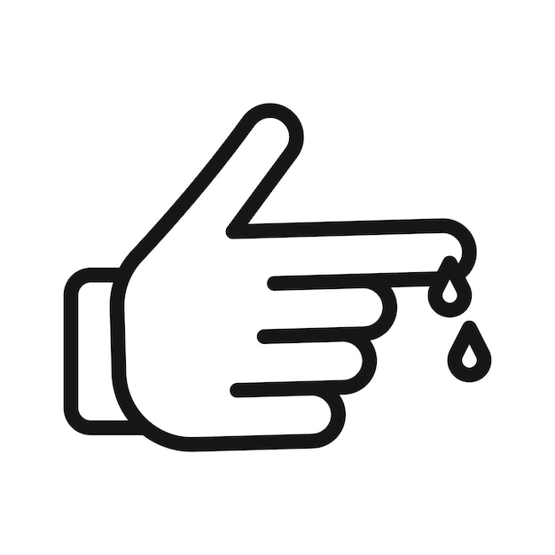 Mano con icono de gota de sangre Vector de arte de línea negra
