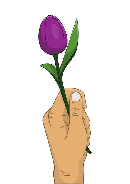 Mano con ilustración de tulipán púrpura