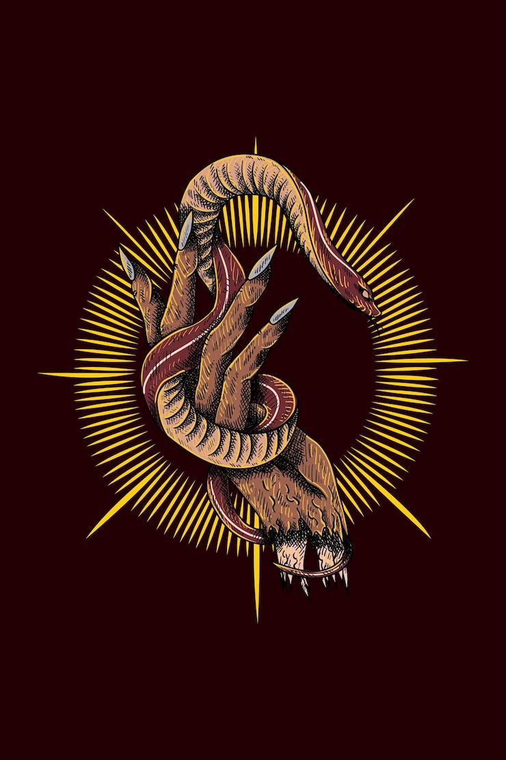 Vector mano con ilustración de vector de serpiente