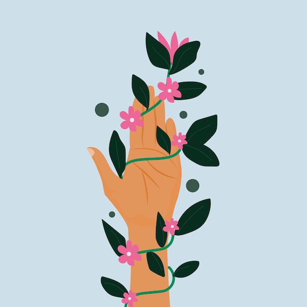 Vector una mano izquierda con fondo floral para el diseño de carteles en happy lefthanders day