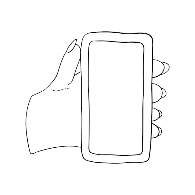 Mano con uñas largas sosteniendo tecnología de comunicación celular de  teléfono móvil hombre doodle dibujos animados lineales para colorear |  Vector Premium