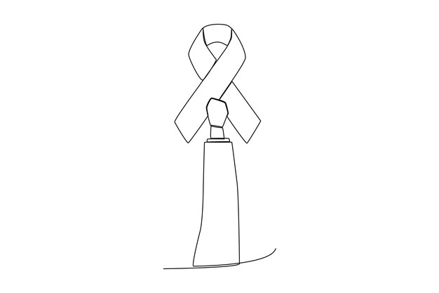 Una mano levantada sosteniendo una ilustración de cinta para apoyar el arte de una línea de prevención mundial del cáncer