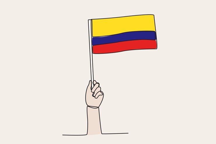 Vector una mano levantó la bandera de colombia dibujo de una línea de bandera