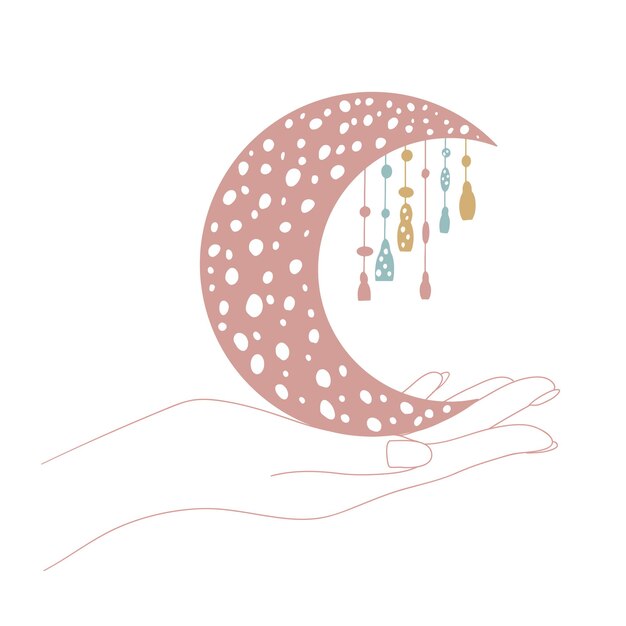 Mano y luna Mystic Boho ilustración