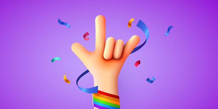 Vector mano mano mostrando el signo de rock celebrar el mes del orgullo concepto de diversidad del movimiento de derechos de las personas