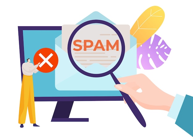 La mano masculina sostiene el monitor de lupa que muestra el correo electrónico de limpieza de la aplicación de correo antispam de malware