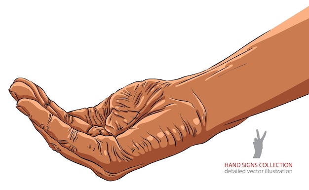 Vector mano de mendicidad, etnia africana, ilustración vectorial detallada.