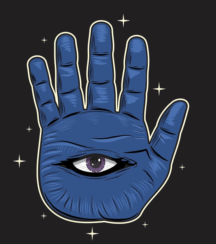 Vector mano mística con el ojo que todo lo ve