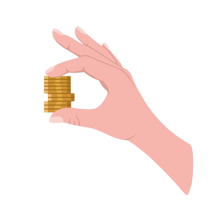 Vector mano con monedas dinero efectivo en manos ilustración dibujada a mano