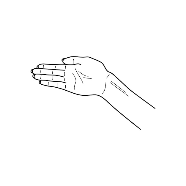 La mano de una mujer apunta hacia la izquierda. icono de contorno vectorial con gesto de mano femenina con el dedo índice en estilo lineal minimalista. para logotipo, impresión en camiseta, póster, postal y diseño web.