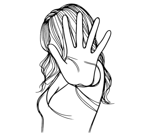 mano de la mujer brazo parar un boceto de línea