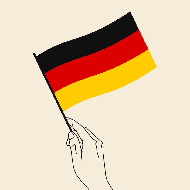 Mano de mujer sosteniendo la bandera de alemania en su mano con estilo de arte lineal bandera de alemania ilustración vectorial