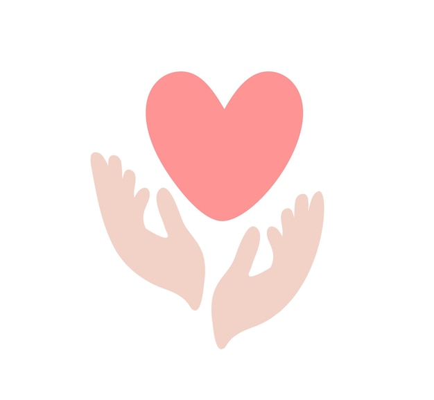 La mano de la mujer vector beige toma el icono del logotipo del corazón rojo alienta a donar idea conceptual de donación o ayuda con medicamentos