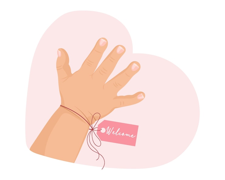 Vector mano de niña con etiqueta de bienvenida ilustración de logotipo de icono para recién nacidos vector de colores pastel