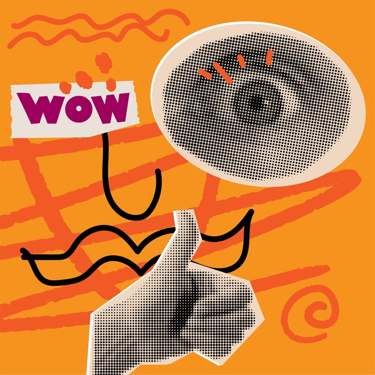 Vector mano y ojo como elementos retro de collage de semitonos con garabatos femeninos para diseño de medios mixtos