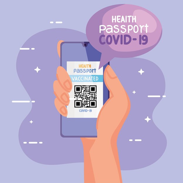 Mano con pasaporte de salud