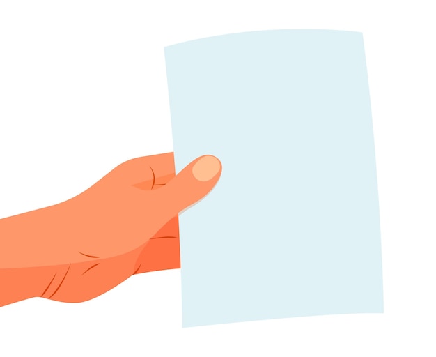 Vector la mano de la persona sostiene una hoja de papel vacía para notas sin texto