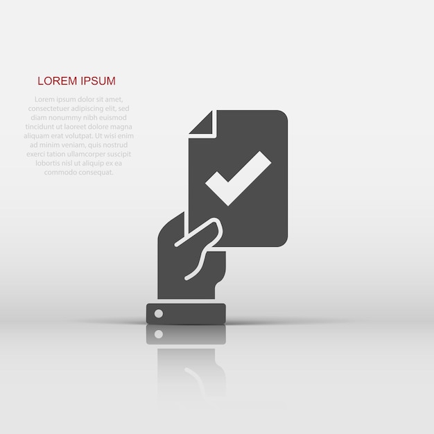 Mano de personas con icono de marca de verificación en estilo plano Aceptar ilustración vectorial sobre fondo blanco aislado Concepto de negocio de elección de aprobación