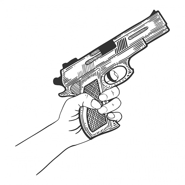 Vector mano con pistola, arma de fuego para protección.