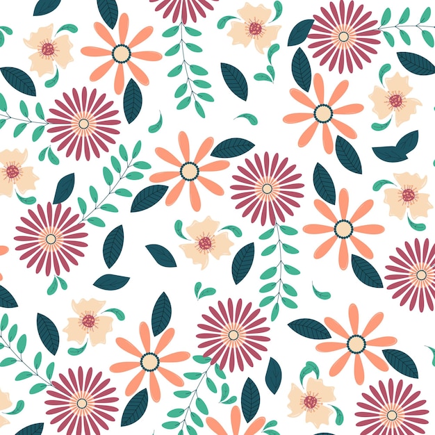 Mano plana abstracta dibujar fondo floral. Ilustración vectorial.