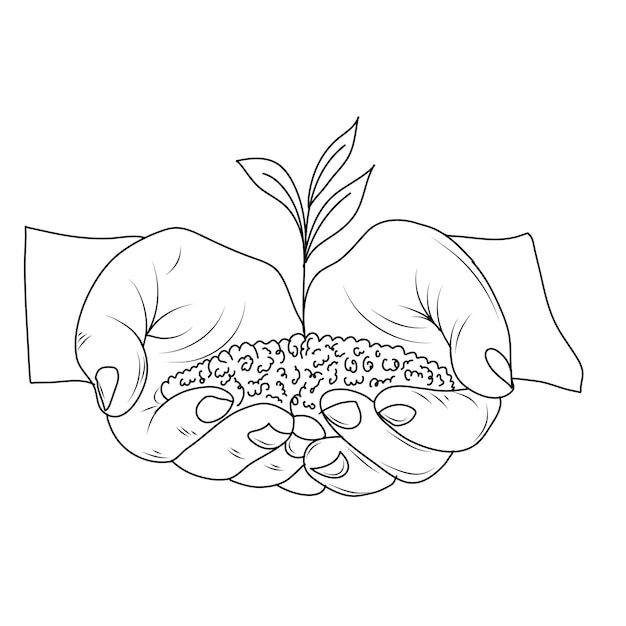 Mano con planta salvar la naturaleza esbozo dibujado a mano