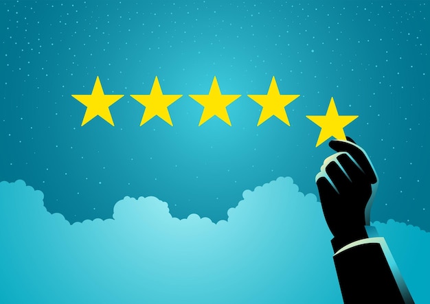 Mano pone una estrella para dar una calificación de 5 estrellas