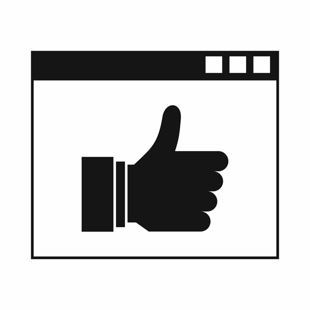Mano con el pulgar hacia arriba en el icono del navegador en estilo simple aislado sobre fondo blanco Símbolo de gesto