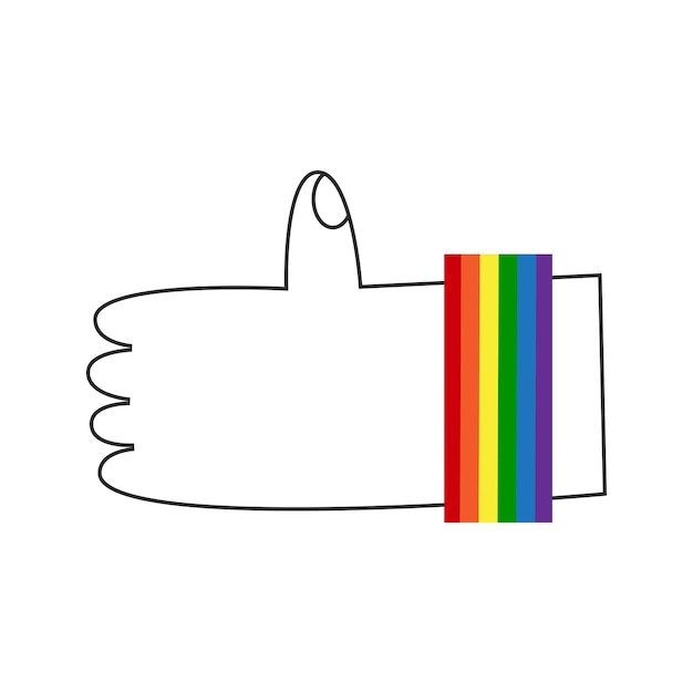 Mano con pulgar lgbt arriba Gay como símbolo con pulsera de bandera del orgullo del arco iris Diversidad e inclusión