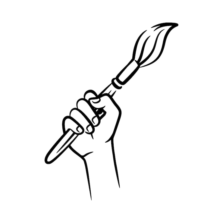 Vector una mano de puño sosteniendo un pincel de decoradores