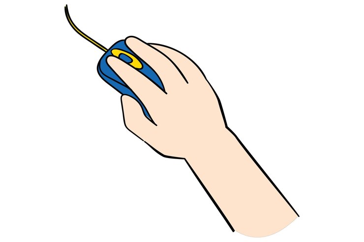 Vector mano que controla el diseño plano de la ilustración de la computadora del mouse
