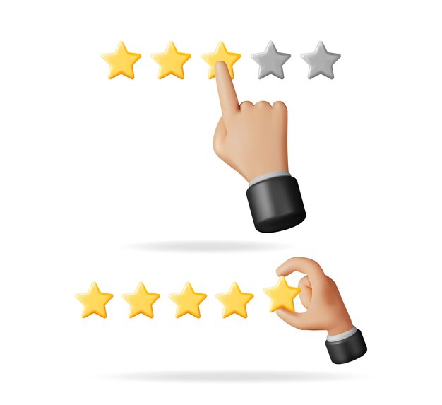 La mano que da una calificación de tres estrellas y la mano que pone una estrella para completar una clasificación de cinco estrellas
