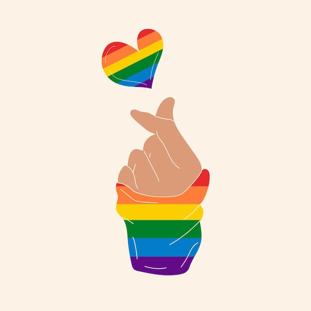 Mano que muestra el corazón lgbt. vector en estilo de dibujos animados. todos los elementos están aislados.