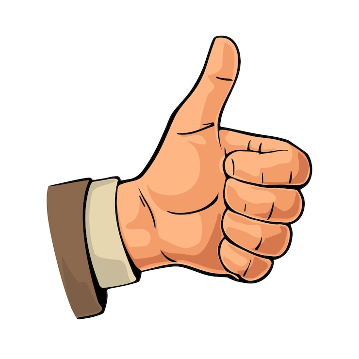 Vector mano que muestra el símbolo como. haciendo gesto con el pulgar hacia arriba. elemento de diseño dibujado a mano. ilustración plana de color vectorial aislado sobre fondo blanco. firmar para web, póster, gráfico de información