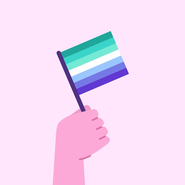 Mano que sostiene la bandera masculina gay Concepto de celebración del mes del orgullo Ilustración vectorial