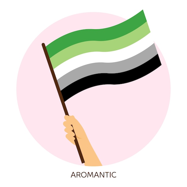 La mano que sostiene la bandera del orgullo aromático